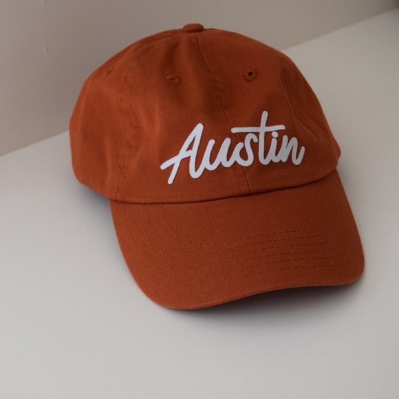 AUSTIN TX Script Spell Out Hat Cap Frankie Jean Lettered Cotton Strap-back H28 - Picture 2 of 7